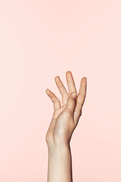 Περικομμένη Εικόνα Γυναίκας Χειρονομώ Από Χέρι Που Απομονώνονται Ροζ Φόντο — Φωτογραφία Αρχείου