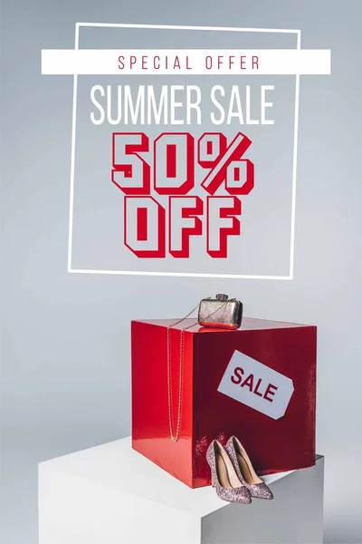 Handbag High Heels Sale Sign Summer Sale Concept Fifty — Stock Photo, Image