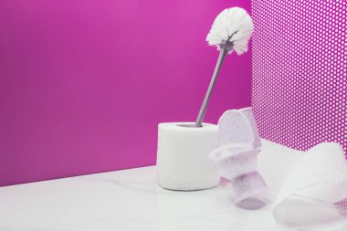 gerçek boyutu tuvalet fırçası ve kağıt ile plastik oyuncak tuvalet kağıdı minyatür odada