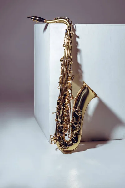 Close View Single Shiny Professional Saxophone Grey — Stock Photo, Image