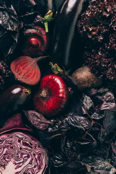 Masada Kırmızı Lahana Patlıcan Beetroots Üstten Görünüm — Stok fotoğraf