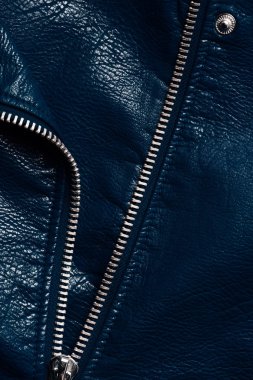 top view of dark blue leather textile with zipper as background  clipart