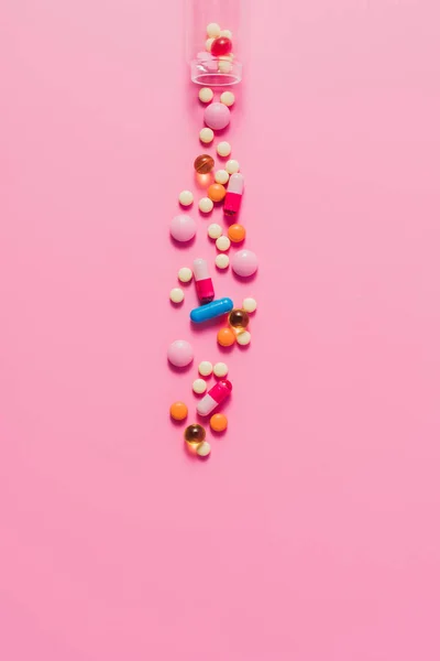 Top View Various Different Pills Bottle Pink — Free Stock Photo