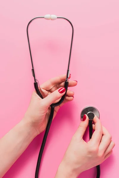 Cropped Shot Woman Holding Stethoscope Pink — Stock Photo, Image