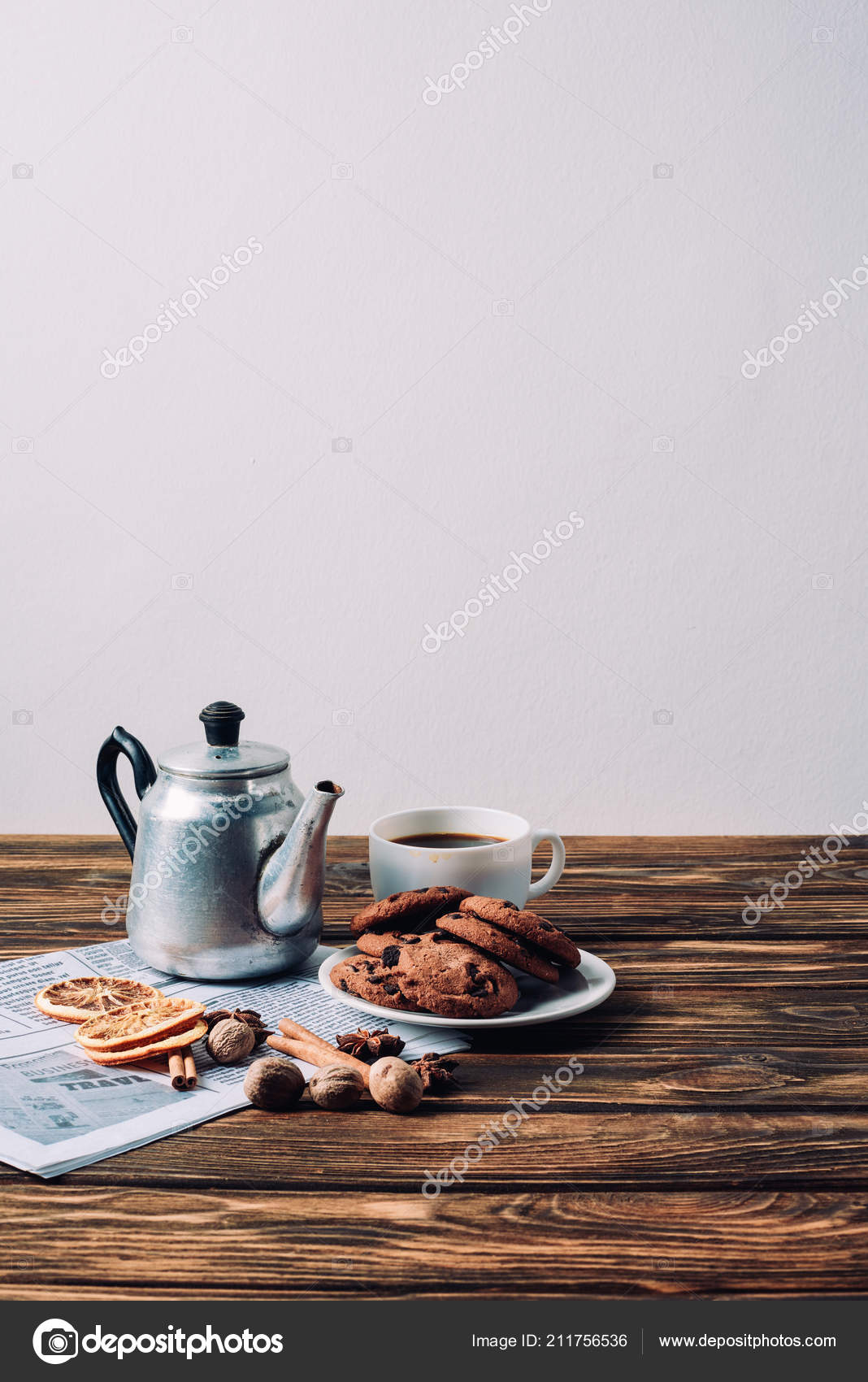 A Metal Antique Coffee Maker With Lid Stock Photo - Download Image