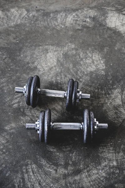 High Angle View Adjustable Dumbbells Concrete Surface — Stock Photo, Image
