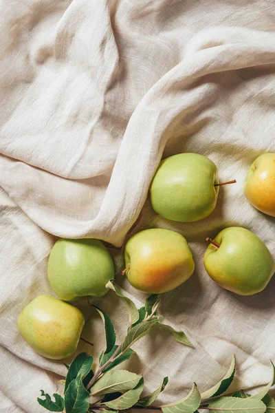 Bovenaanzicht Van Groene Appels Met Appelboom Verlaat Het Ontslaan Van — Stockfoto