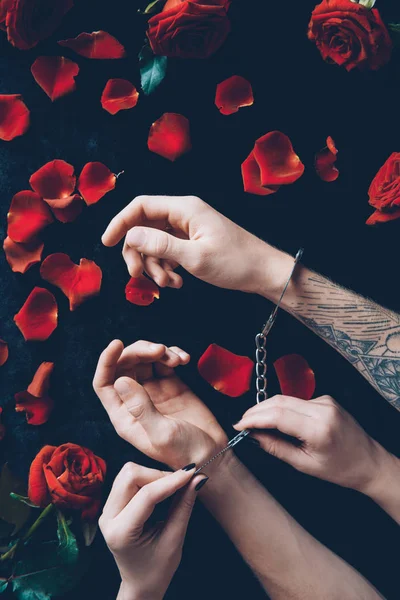 Cropped Shot Woman Putting Handcuffs Male Partner — Stock Photo, Image