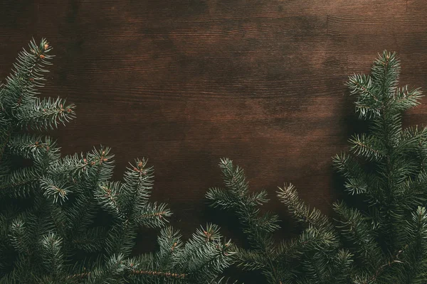 Traditional Pine Branches Dark Wooden Background — Stock Photo, Image