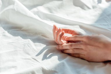 çiftin birlikte yatakta yatarken canlı tutarak hads kısmi görünümü