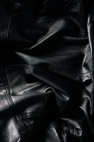 full frame of black leather jacket as background 