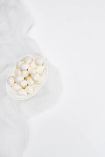 Top view of delicious mozzarella cheese curds on white surface — Stock Photo