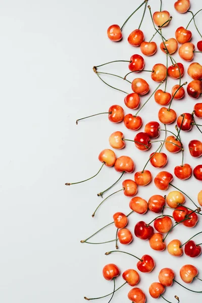 Vue de dessus des cerises douces mûres fraîches sur fond blanc — Photo de stock