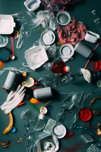 Top view of trash and leftovers flowing in water, environment protection concept — Stock Photo