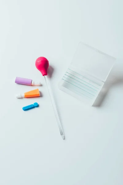 Top view of blood test equipment on white table — Stock Photo