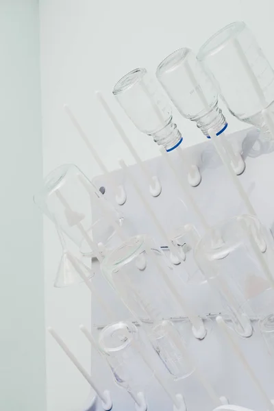 Selective focus of flasks in modern biotechnology laboratory — Stock Photo