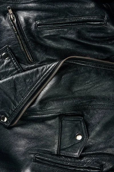 Voller Rahmen aus schwarzer Lederjacke als Hintergrund — Stockfoto