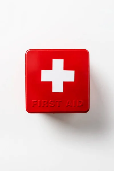 Top view of first aid kit red box isolated on white — Stock Photo