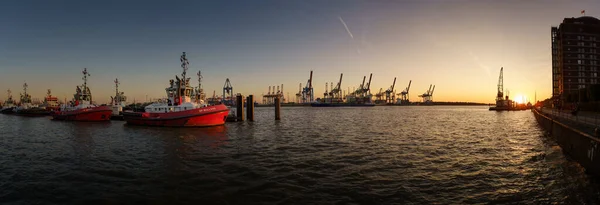 Panorama Hamburg Harbour Sunset — Stock Photo, Image