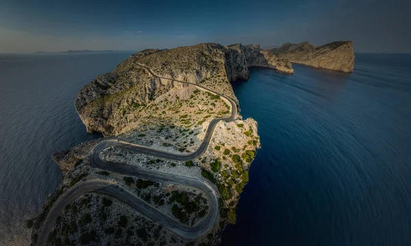 Légi Kilátás Panoráma Egy Szerpentin Mallorca Északi Hegyekben Cap Formentor — Stock Fotó