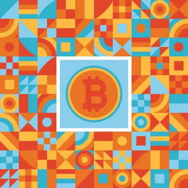 Basit şekiller geomectric bitcoin simgesi işareti için arka plan vektör çizim ile seamless modeli. Kaydırma, kapak veya afiş arka plan için renkli versiyonu. Kripto Döviz Alım bitcoin daire.