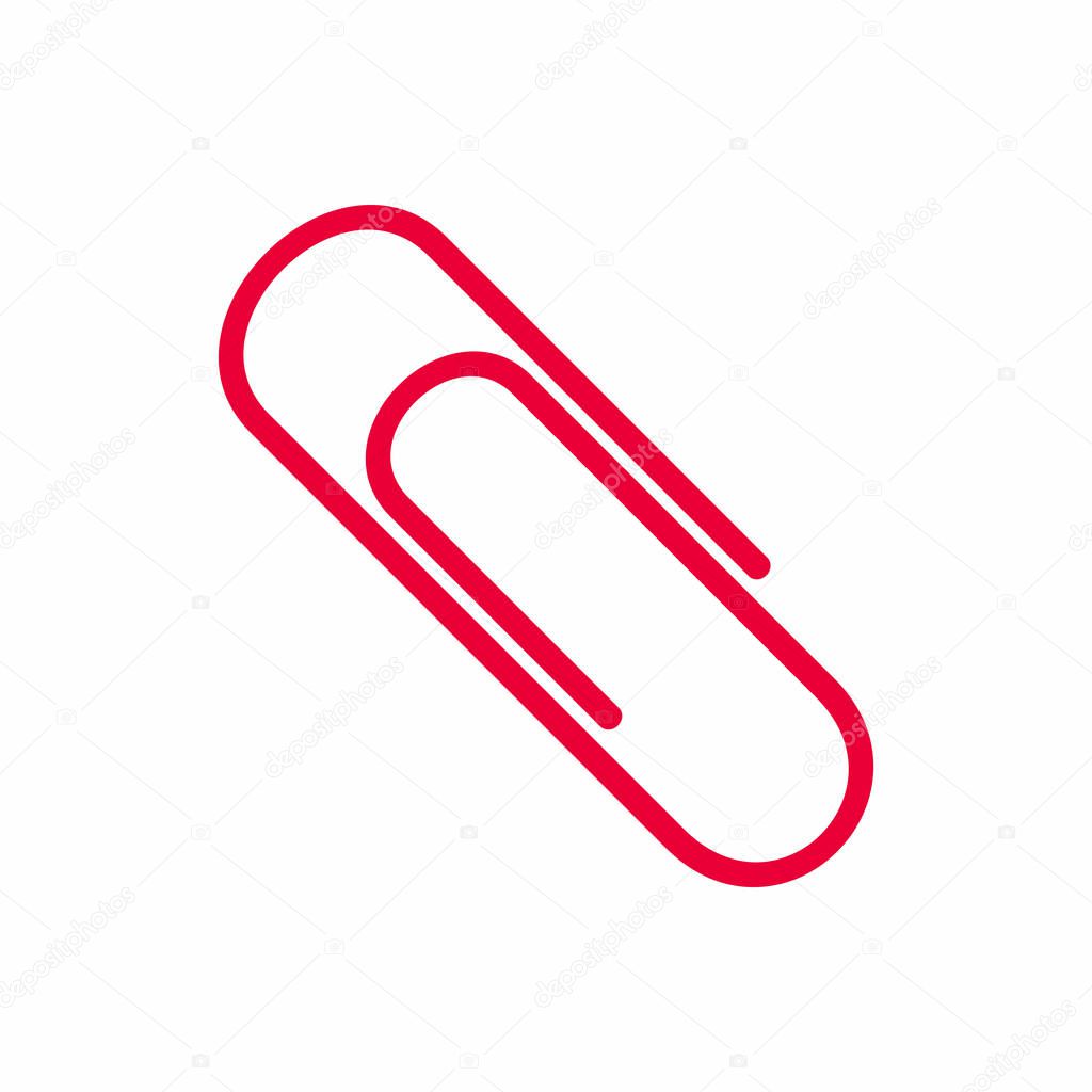 Red colored office paper clip attachment flat style icon sign vector illustration isolated on white background. Email or file attachment