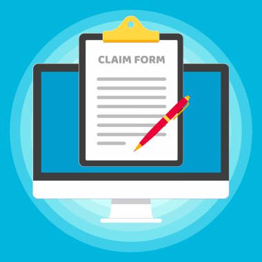 Monitör veya tek bir PC tasarım Pano ile düz ve ekran simgesini işaret vektör çizim üzerinde haşhaş formu iddia ediyor. Online anket üzerinde mavi arka plan izole kavramı teknoloji.