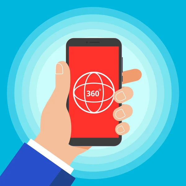 Ręka Trzymać Telefon Czarny Urządzenia 360 Stopni Kąt Ikona Znak — Wektor stockowy