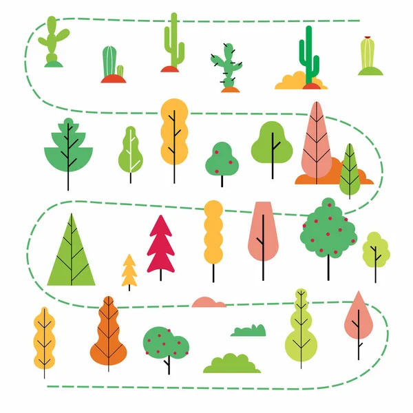 Plantas Árboles Estilo Plano Abstracto Conjunto Mínimo Simulación Versión Diseño — Archivo Imágenes Vectoriales