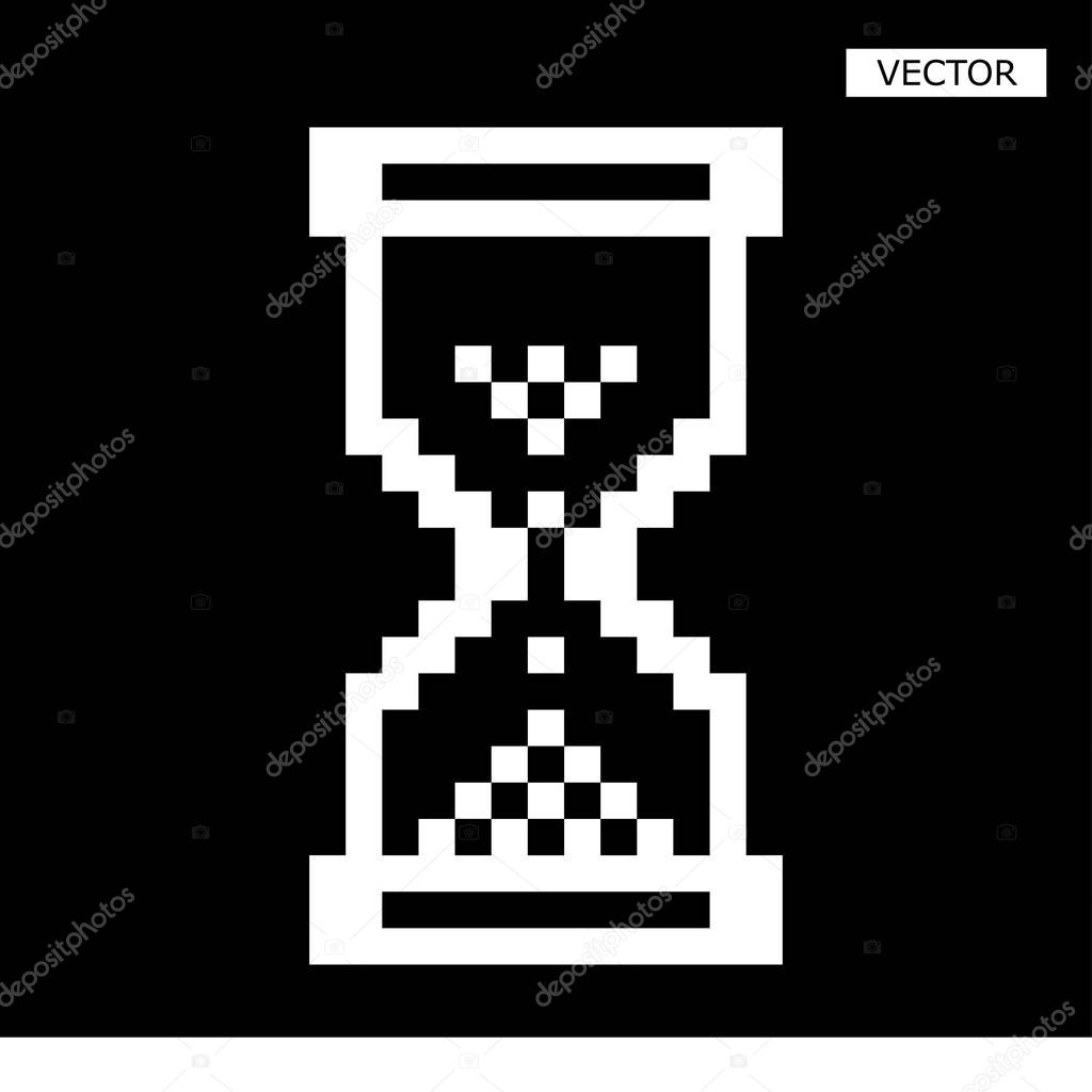 Hourglass pixel icon isolated, 8bit graphic element. Simplistic hourglass sign, endless time idea.