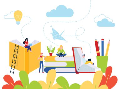 Online eğitim eğitim kursları eğitim kavramı, stil tasarlamak vektör web eğitim veya video dersler düz. Çevrimiçi öğreticiler, kitaplar ve üzerinde beyaz izole aygıtları ile öğrenci