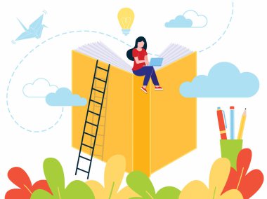 Online eğitim eğitim kursları eğitim kavramı, stil tasarlamak vektör web eğitim veya video dersler düz. Çevrimiçi öğreticiler, kitaplar ve üzerinde beyaz izole aygıtları ile öğrenci