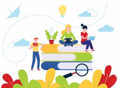 Online eğitim eğitim kursları eğitim kavramı, stil tasarlamak vektör web eğitim veya video dersler düz. Çevrimiçi öğreticiler, kitaplar ve üzerinde beyaz izole aygıtları ile öğrenci