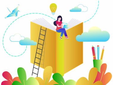 Online eğitim eğitim kursları eğitim kavramı, stil tasarlamak vektör web eğitim veya video dersler düz. Çevrimiçi öğreticiler, kitaplar ve üzerinde beyaz izole aygıtları ile öğrenci