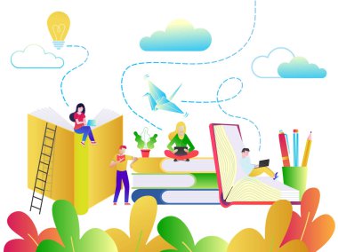 Online eğitim eğitim kursları eğitim kavramı, stil tasarlamak vektör web eğitim veya video dersler düz. Online Dersler, kitaplar ve aygıtları degrade versiyonu ile öğrenci