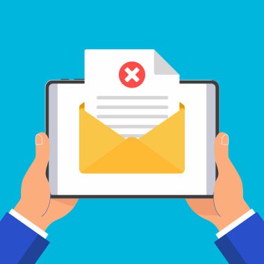 Siyah tablet zarfı açık belgeyi kağıt levha sayfa onay işareti ile holding eller çapraz ve metin simgesini işaret vektör çizim seti. Sembol e-posta dağıtımı, izole doğrulama düz tasarım konsepti.