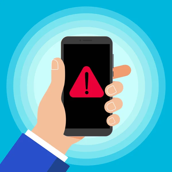Uyarı Bildirimi Simgesi Simgesi Ile Holding Siyah Cep Telefonu Arka — Stok Vektör