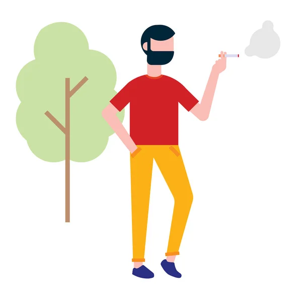 Homme Fumeur Jeune Homme Avec Fumée Cigarette Isolé Sur Fond — Image vectorielle