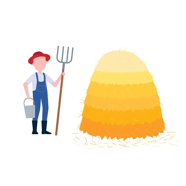 Farmer Hayfork Bucket Pile Hay Flat Style Desing Vector Illustration — Stock Vector