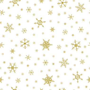 Kesintisiz kar tanesi altın beyaz desen vektör çizim