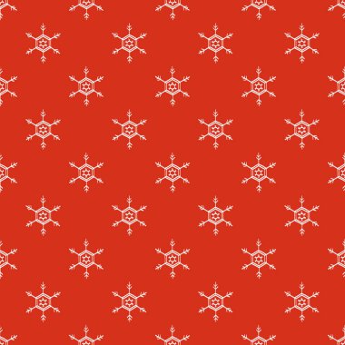 Kesintisiz kar tanesi kırmızı beyaz desen vektör çizim