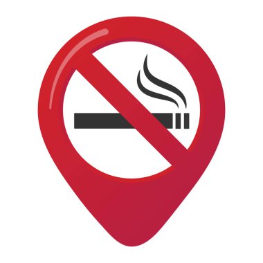 Hiçbir içilmeyen alanı işaretçisi harita PIN simgesi sigara yasak yasak kırmızı daire içinde tarz düz tasarım gradyan ile oturum açın. Hiçbir alan beyaz arka plan üzerinde izole harita Apps'taki sembolü