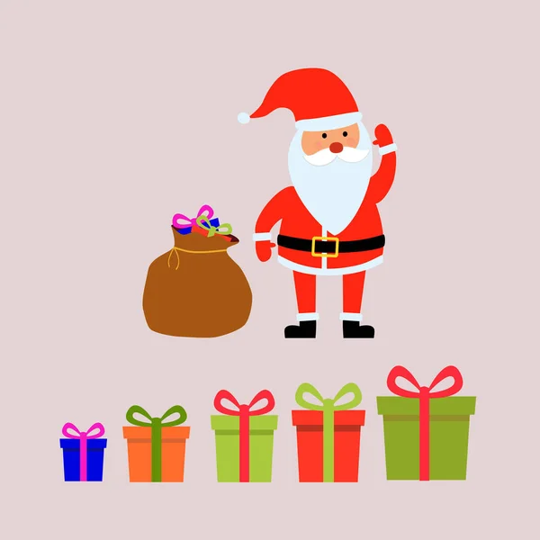 Feliz Natal Feliz Ano Novo Cumprimentando Papai Noel Saco Presente — Vetor de Stock