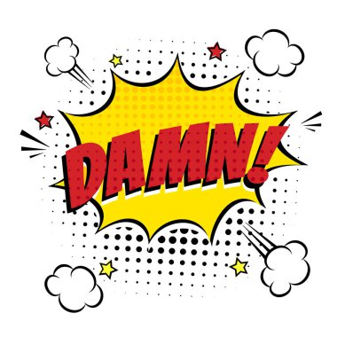 Komik lanet yazı! konuşma balonu çizgi roman tarzı düz tasarım içinde. Beyaz arka plan üzerinde dinamik retro vintage pop sanat illüstrasyon isolayed. Ünlem lanet olsun!