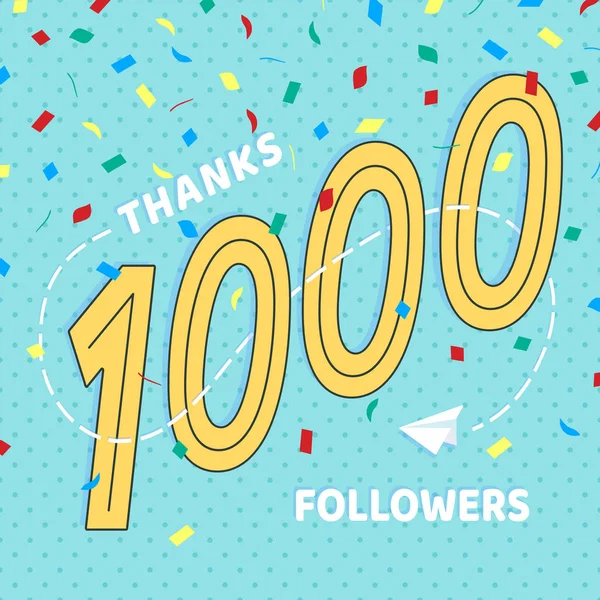 Merci 1000 Numéros Followers Carte Postale Félicitations Design Style Plat — Image vectorielle