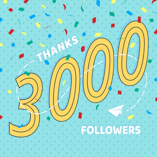 Merci 3000 Numéros Followers Carte Postale Félicitations Design Style Plat — Image vectorielle