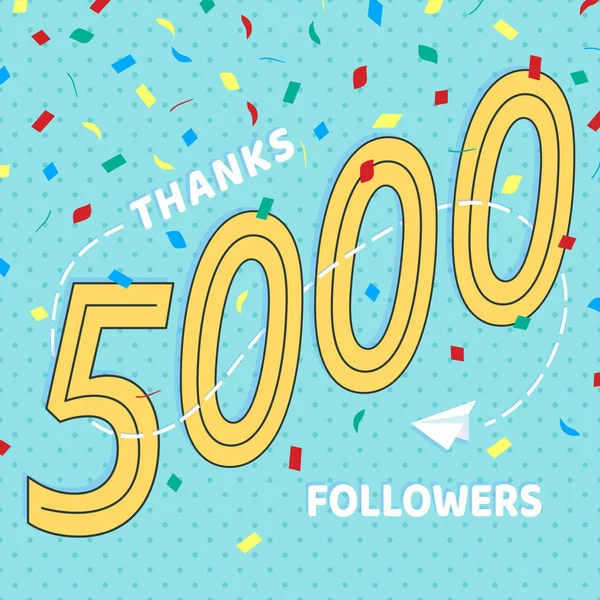 Merci 5000 Numéros Followers Carte Postale Félicitations Design Style Plat — Image vectorielle