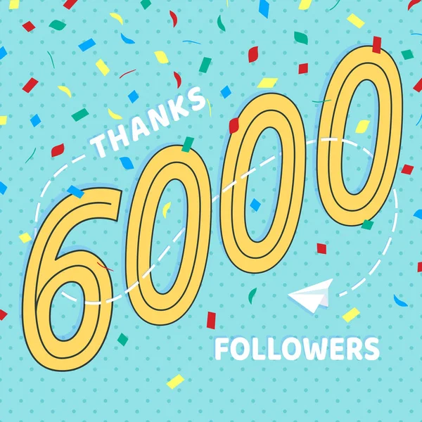 Köszönjük Hogy 6000 Követői Számok Képeslap Gratulált Lapos Retró Design — Stock Vector