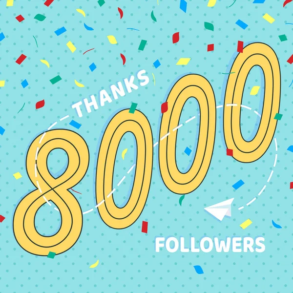 Merci 8000 Numéros Followers Carte Postale Félicitations Design Style Plat — Image vectorielle
