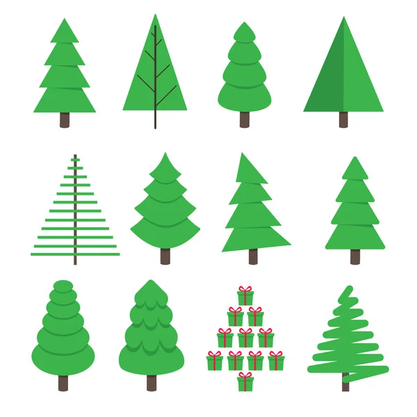 Vánoční Stromeček Jedle Plochý Design Ikony Znamení Set Vektorové Ilustrace — Stockový vektor